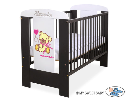 Wooden baby cot 120x60cm teddy bear with a bow pink-brown – afbeelding 2