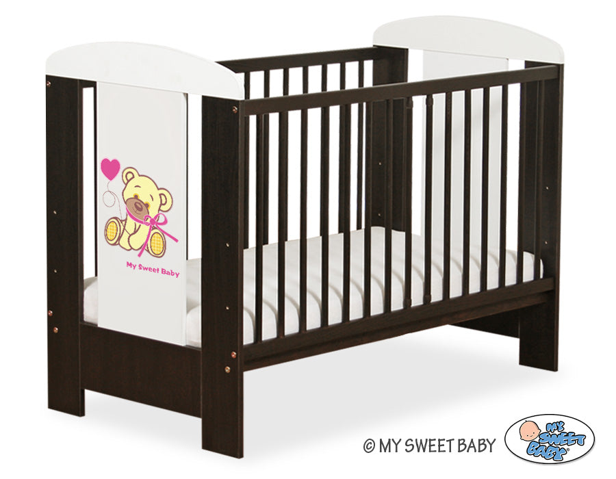 Wooden baby cot 120x60cm teddy bear with a bow pink-brown – afbeelding 3