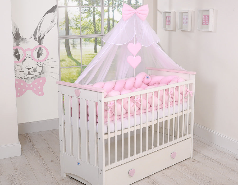 Wooden baby cot 120x60cm Lorenzo III white-pink, with teething rail – afbeelding 6