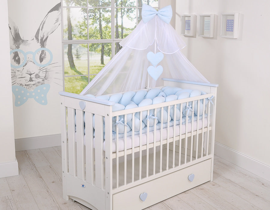 Wooden baby cot120x60cm Lorenzo III white-blue, with teething rail – afbeelding 6