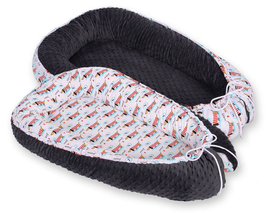 Baby nestje Dubbelzijdige Premium Cocoon for infants BOBONO minky- doggies – afbeelding 6