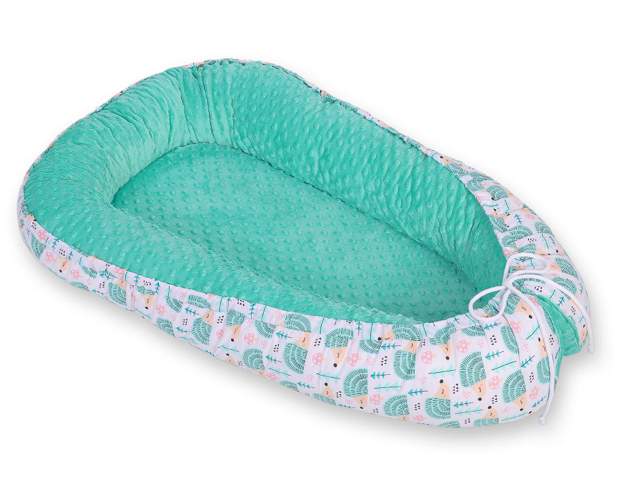 Baby nestje Dubbelzijdige Premium Cocoon for infants BOBONO minky- hedgehogs mint – afbeelding 5