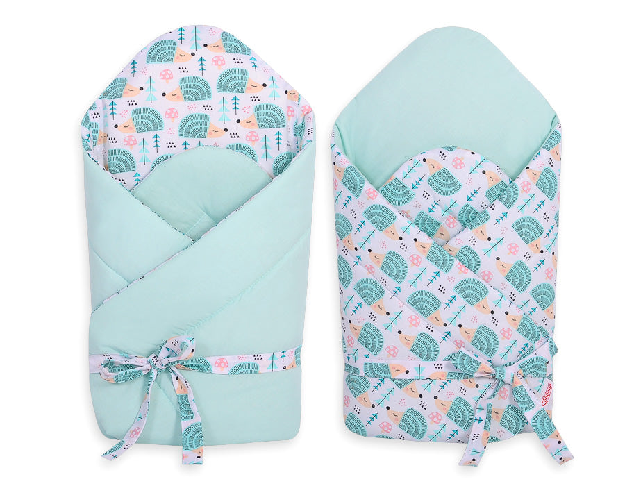Baby nestje 2in1 with stiffening with bow - hedgehogs mint – afbeelding 3