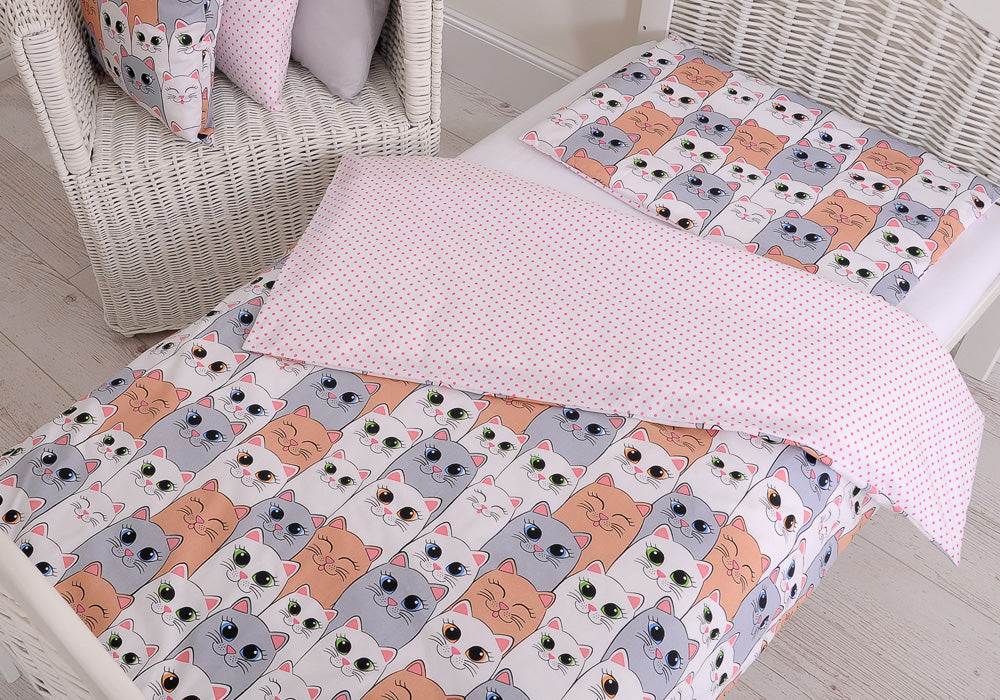 Baby cotton bedding set 2-pcs 140x200 Junior - gray-pink cats – afbeelding 4
