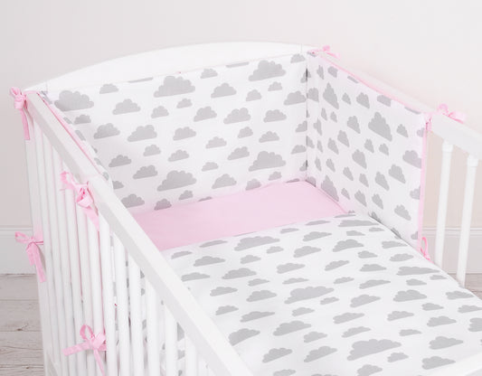 Universal Dubbelzijdige bumper for cot - clouds gray/pink – afbeelding 2