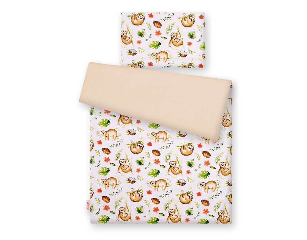Baby cotton bedding set 2-pcs 120x90 cm- sloths beige/beige – afbeelding 3