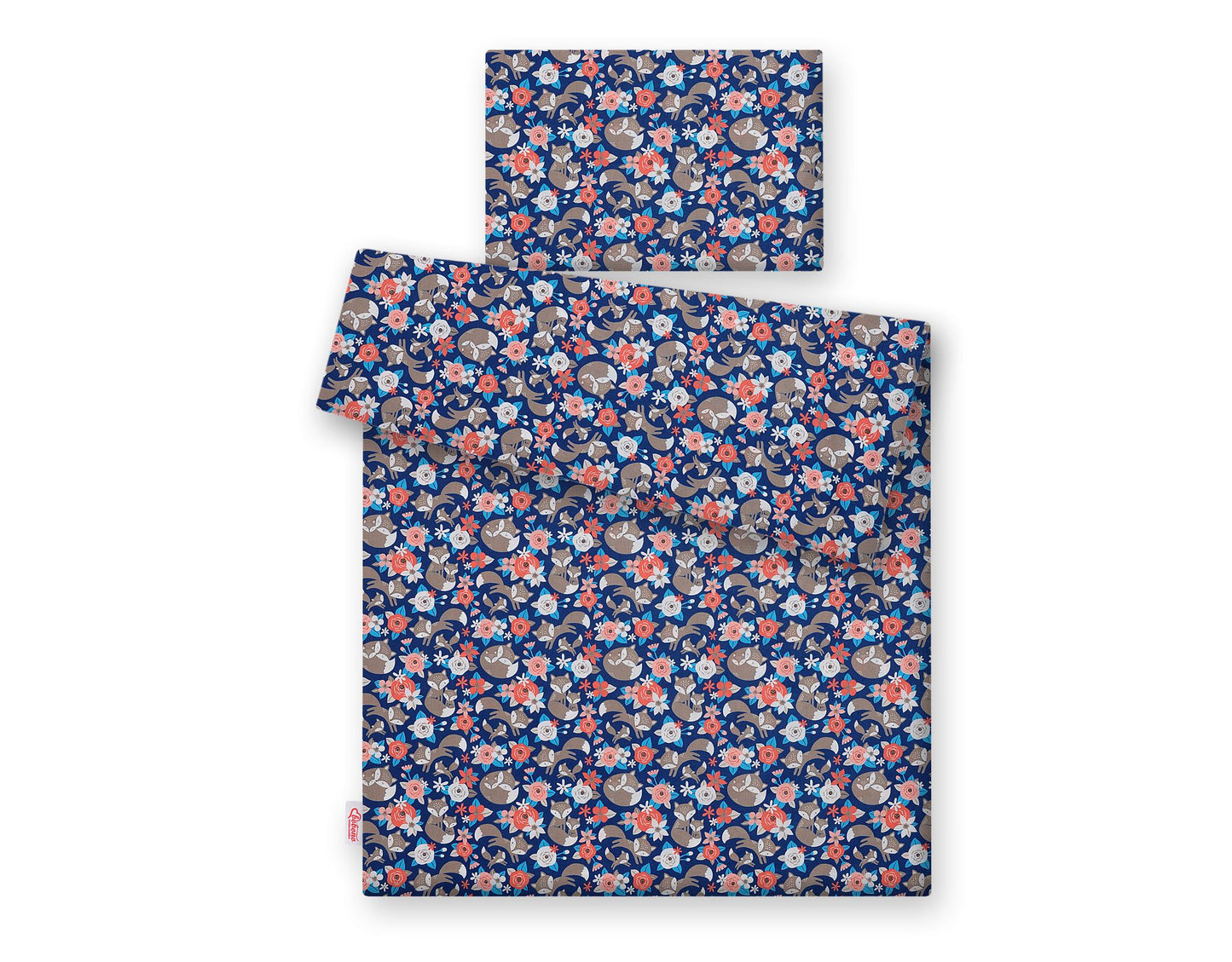 Baby cotton bedding set 2-pcs 135x100 cm- fox family on blue – afbeelding 3