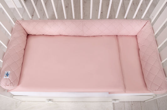 2-in-1 - baby nestje quilted - snake kussen bumper - pastel pink – afbeelding 2