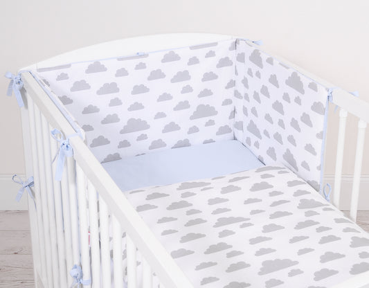 Universal Dubbelzijdige bumper for cot - clouds gray/blue – afbeelding 2