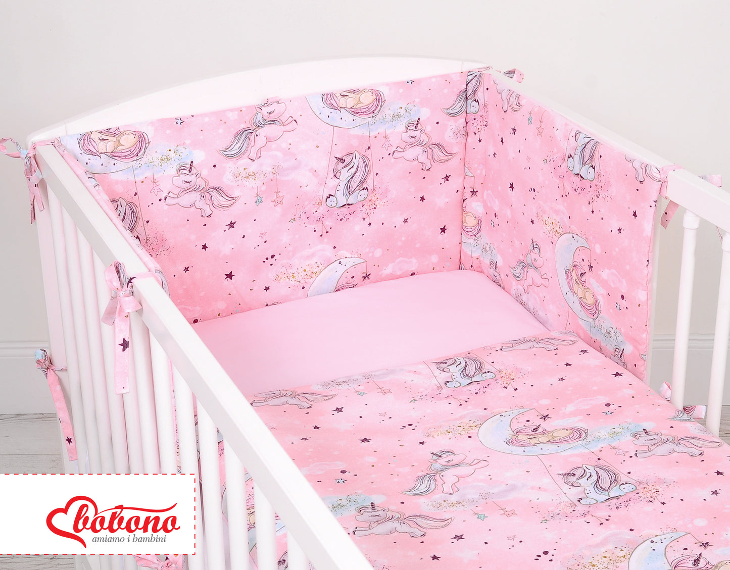 Universal bumper for cot - unicorn pink – afbeelding 4