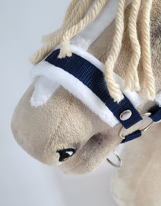 The adjustable halter for Hobby Horse A3 - navy blue with white furry – afbeelding 2