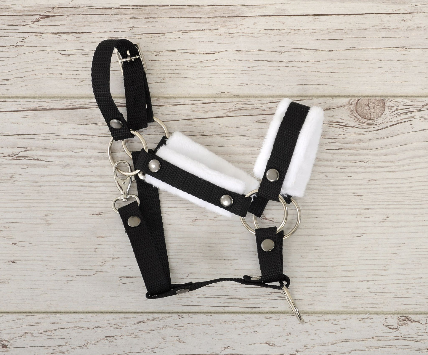 The adjustable halter for Hobby Horse A3 - black with black furry – afbeelding 3