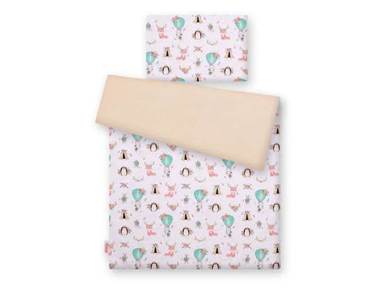 Baby cotton bedding set 2-pcs 135x100 cm - foxes beige/beige – afbeelding 2