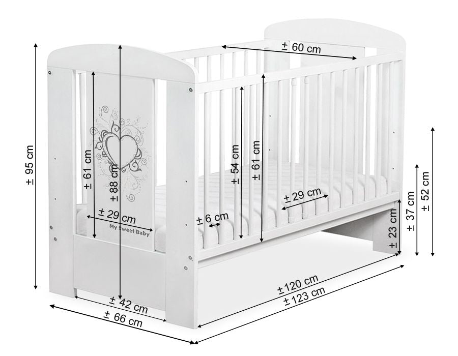 Wooden baby cot 120x60cm Glamour white-pink – afbeelding 5
