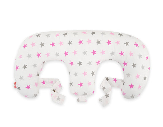 Twin nursing kussen, Breastfeeding Croissant kussen, removable, Hands-Free Feeding- Grey-pink stars – afbeelding 2