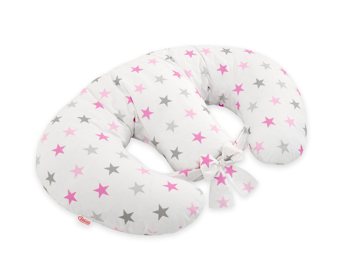Twin nursing kussen, Breastfeeding Croissant kussen, removable, Hands-Free Feeding- Grey-pink stars – afbeelding 4