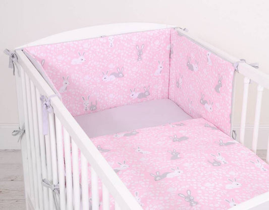 Baby cotton bedding set 2-pcs 135x100 cm- pink rabbits/grey – afbeelding 2