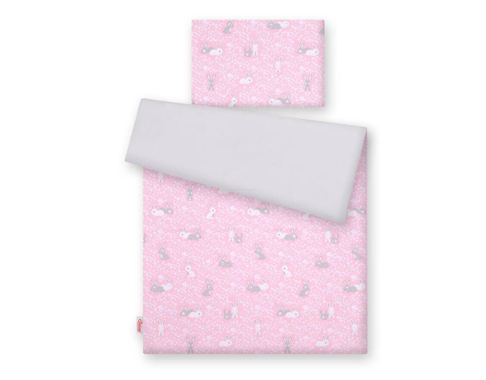 Baby cotton bedding set 2-pcs 120x90 cm- pink rabbits/grey – afbeelding 4
