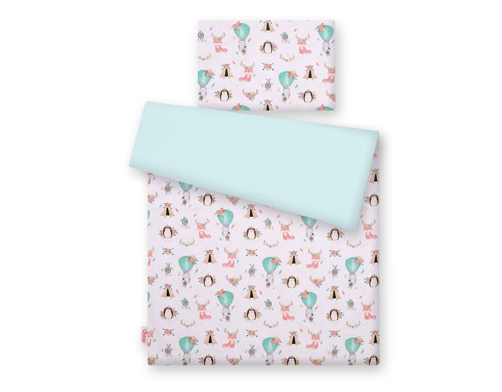 Baby cotton bedding set 2-pcs 120x90 cm- foxes beige/mint – afbeelding 3