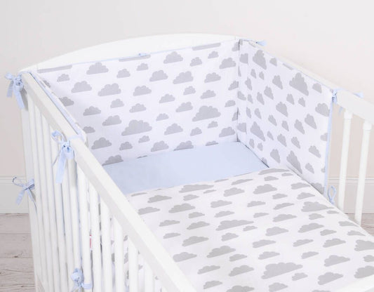 Baby cotton bedding set 2-pcs 135x100 cm- clouds gray/blue – afbeelding 2