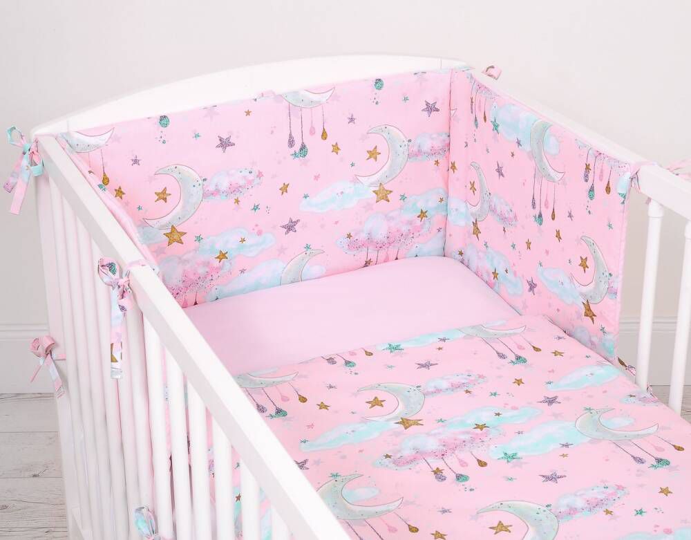 Baby cotton bedding set 2-pcs 120x90 cm- moons pink – afbeelding 4