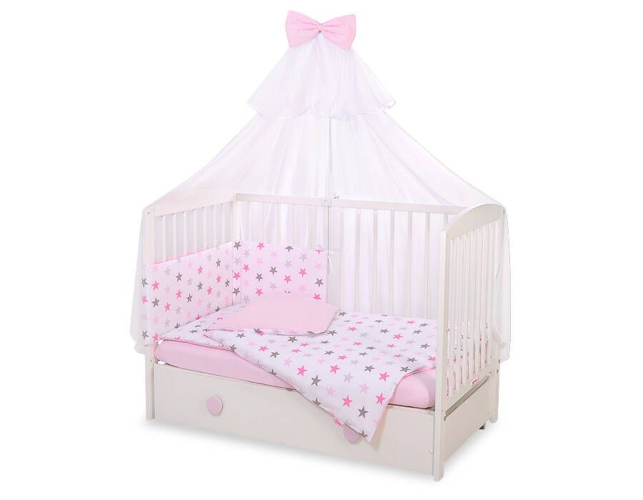 Baby cotton bedding set 2-pcs 120x90 cm- stars gray - pink /pink – afbeelding 6