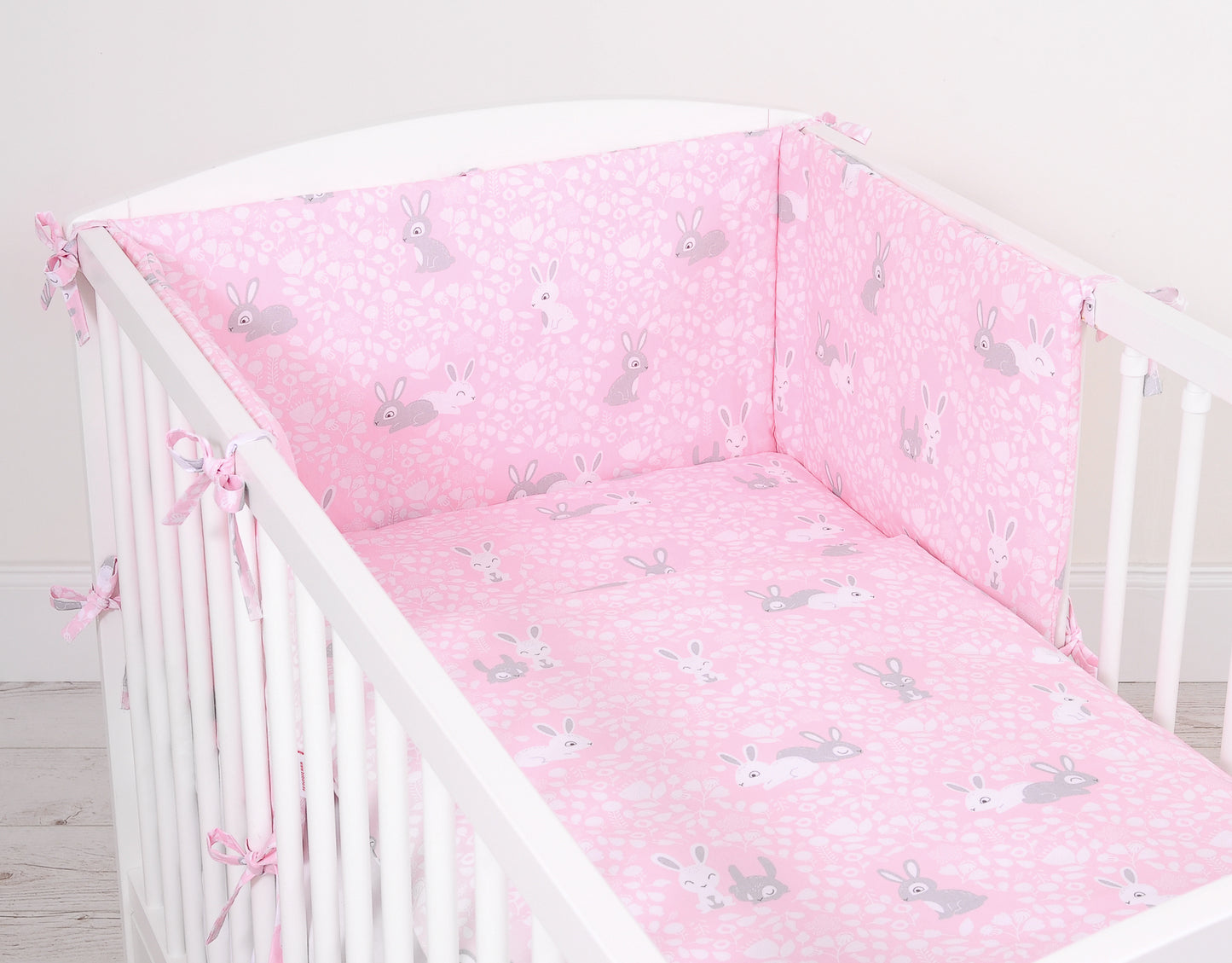 Universal Dubbelzijdige bumper for cot - pink rabbits – afbeelding 2