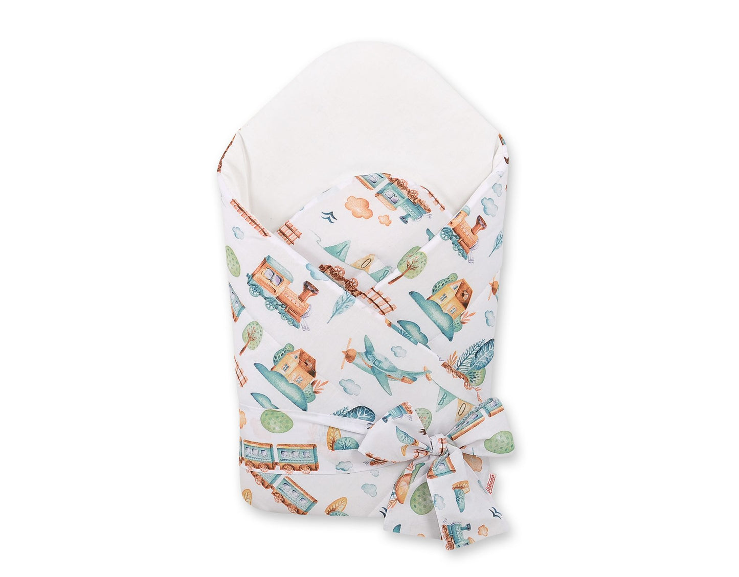 Baby nestje 2in1 with stiffening with bow - turquoise train – afbeelding 1