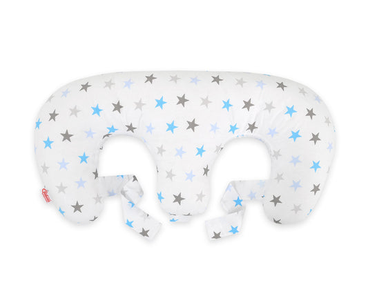 Twin nursing kussen, Breastfeeding Croissant kussen, removable, Hands-Free Feeding- Grey-blue stars – afbeelding 2