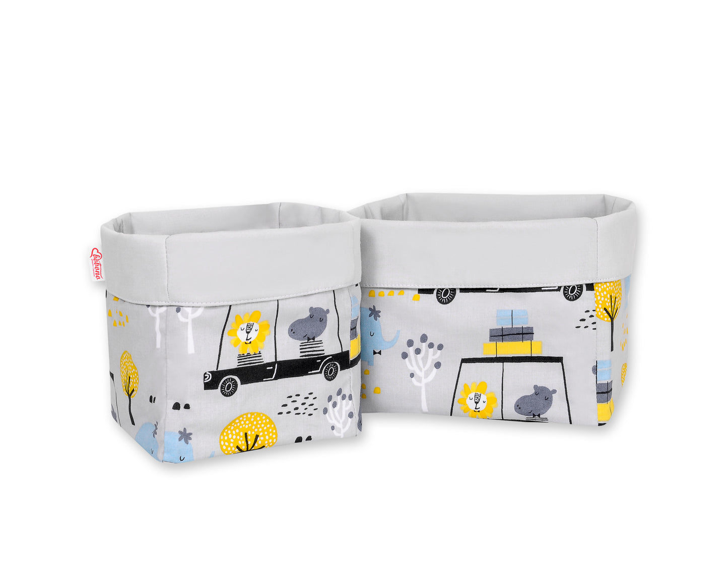 Set of 2 storage baskets - animals in cars gray – afbeelding 1