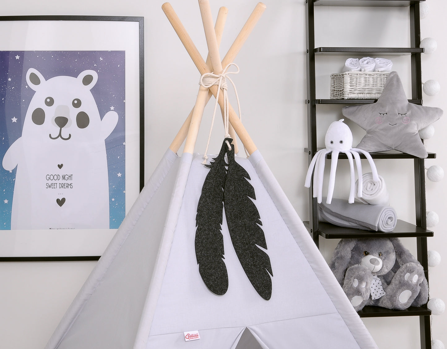 Tipi tent hanging - decorative large felt feathers 2pcs. - anthracite – afbeelding 2