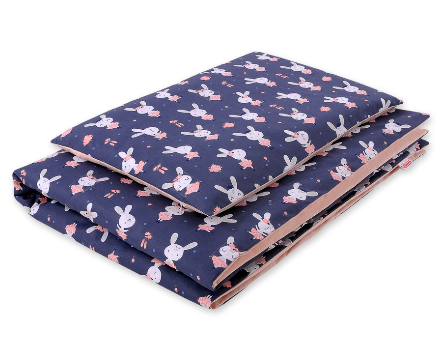 Baby cotton bedding set 2-pcs 140x200 Junior - rabbits navy blue – afbeelding 1