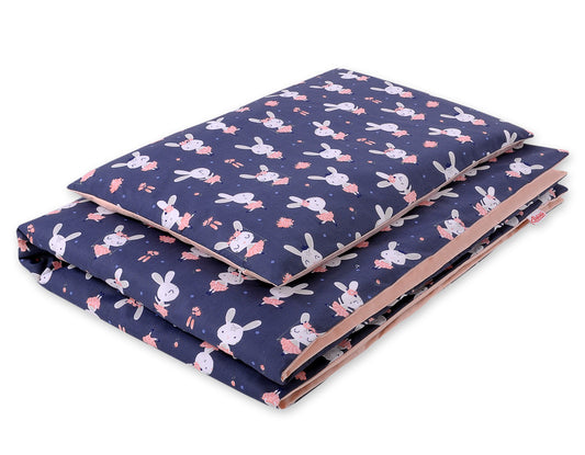 Baby cotton bedding set 2-pcs 140x200 Junior - rabbits navy blue – afbeelding 1