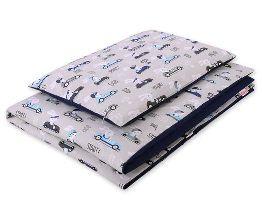 Baby cotton bedding set 2-pcs 135x100 cm- gray rabbits – afbeelding 1