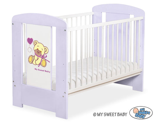Wooden baby cot 120x60cm teddy bear with a bow lila – afbeelding 2