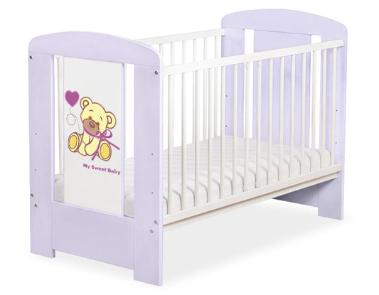 Wooden baby cot 120x60cm teddy bear with a bow lila – afbeelding 1