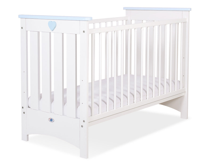 Wooden baby cot120x60cm Lorenzo III white-blue, with teething rail – afbeelding 1