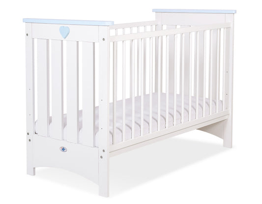 Wooden baby cot120x60cm Lorenzo III white-blue, with teething rail – afbeelding 1