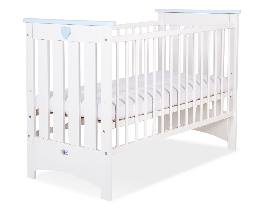 Wooden baby cot120x60cm Lorenzo III white-blue, with teething rail – afbeelding 2