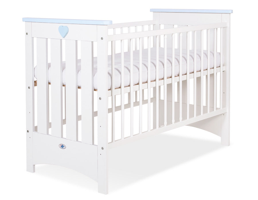 Wooden baby cot120x60cm Lorenzo III white-blue, with teething rail – afbeelding 3