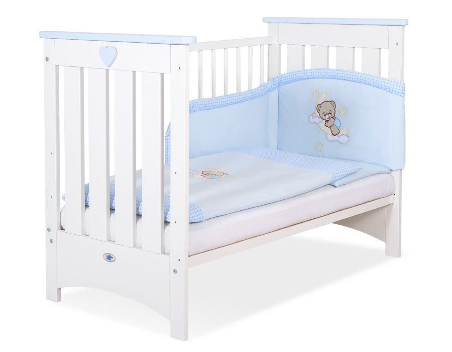 Wooden baby cot120x60cm Lorenzo III white-blue, with teething rail – afbeelding 4