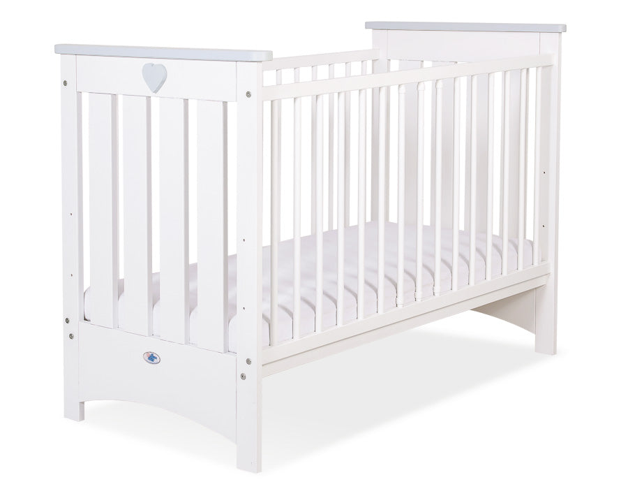 Wooden baby cot 120x60cm Lorenzo III white-grey, with teething rail – afbeelding 1
