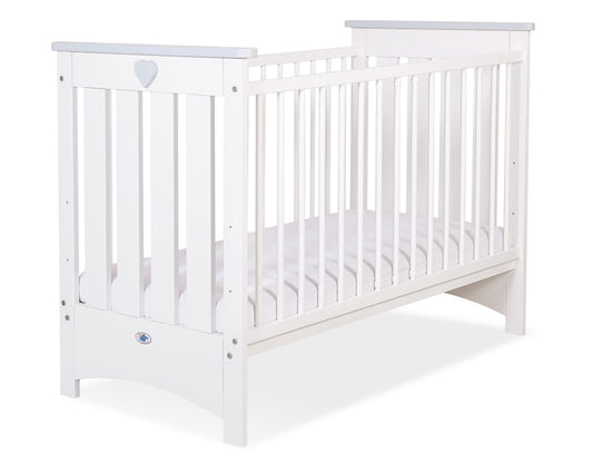 Wooden baby cot 120x60cm Lorenzo III white-grey, with teething rail – afbeelding 1