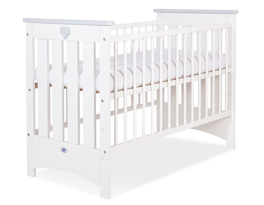 Wooden baby cot 120x60cm Lorenzo III white-grey, with teething rail – afbeelding 3