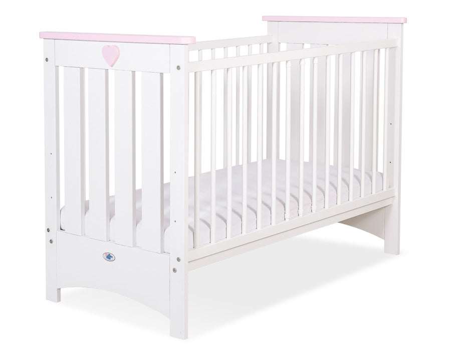 Wooden baby cot 120x60cm Lorenzo III white-pink, with teething rail – afbeelding 1