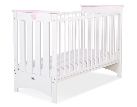 Wooden baby cot 120x60cm Lorenzo III white-pink, with teething rail – afbeelding 1
