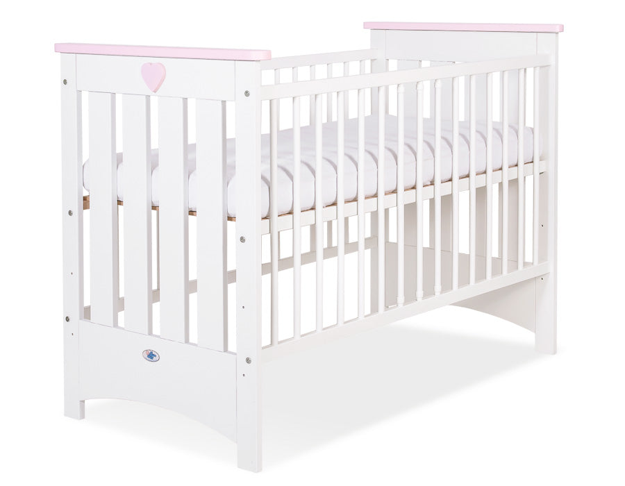 Wooden baby cot 120x60cm Lorenzo III white-pink, with teething rail – afbeelding 3