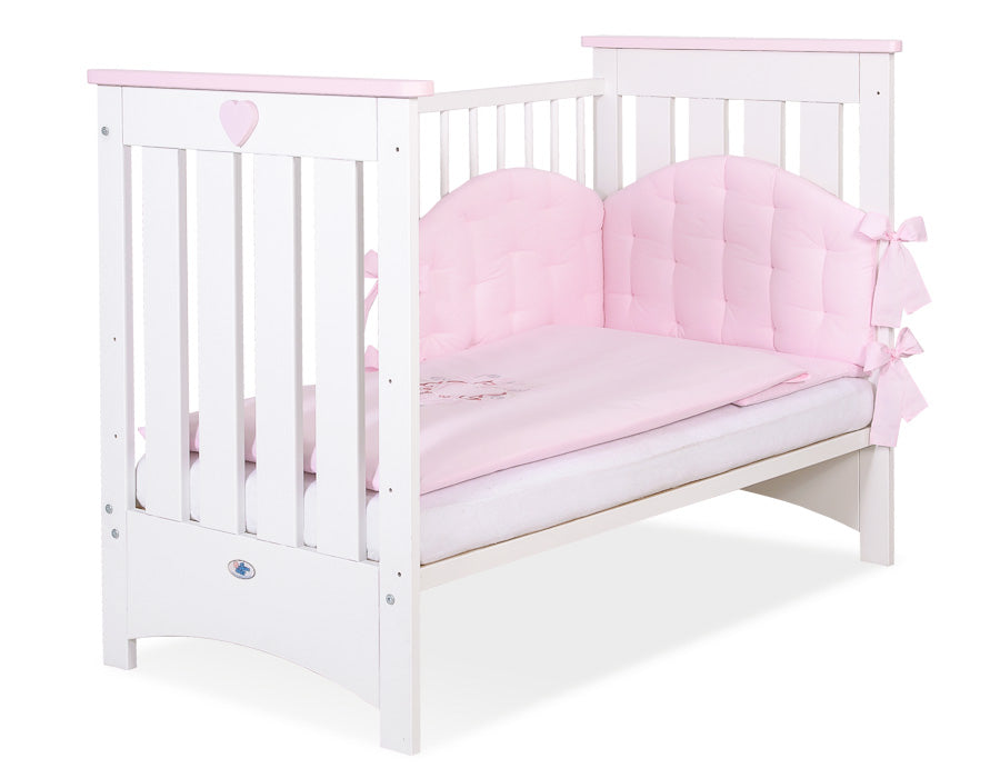 Wooden baby cot 120x60cm Lorenzo III white-pink, with teething rail – afbeelding 4