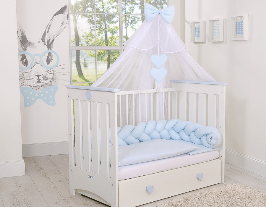 Wooden baby cot120x60cm Lorenzo III white-blue, with teething rail – afbeelding 5