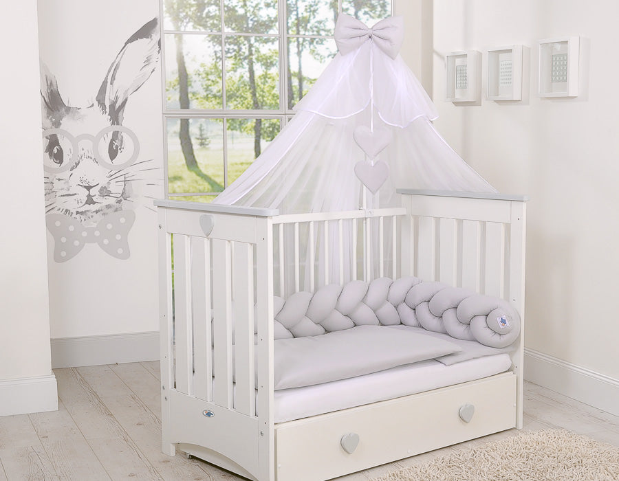 Wooden baby cot 120x60cm Lorenzo III white-grey, with teething rail – afbeelding 5